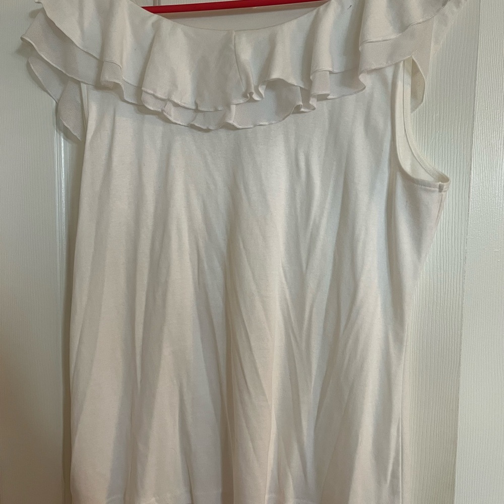 Chaps Ivory Ruffle Neck Blouse - Picture 2 of 4